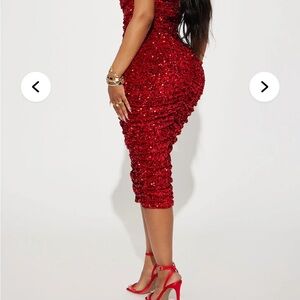 Fashion Nova Sparkling Red Sequin Midi Dress